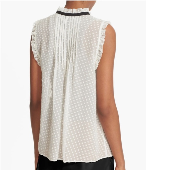 Joie Toledo  Blouse; Sleeveless with Ruffles, Swiss Dots and Contrasting Bow - Picture 5 of 9
